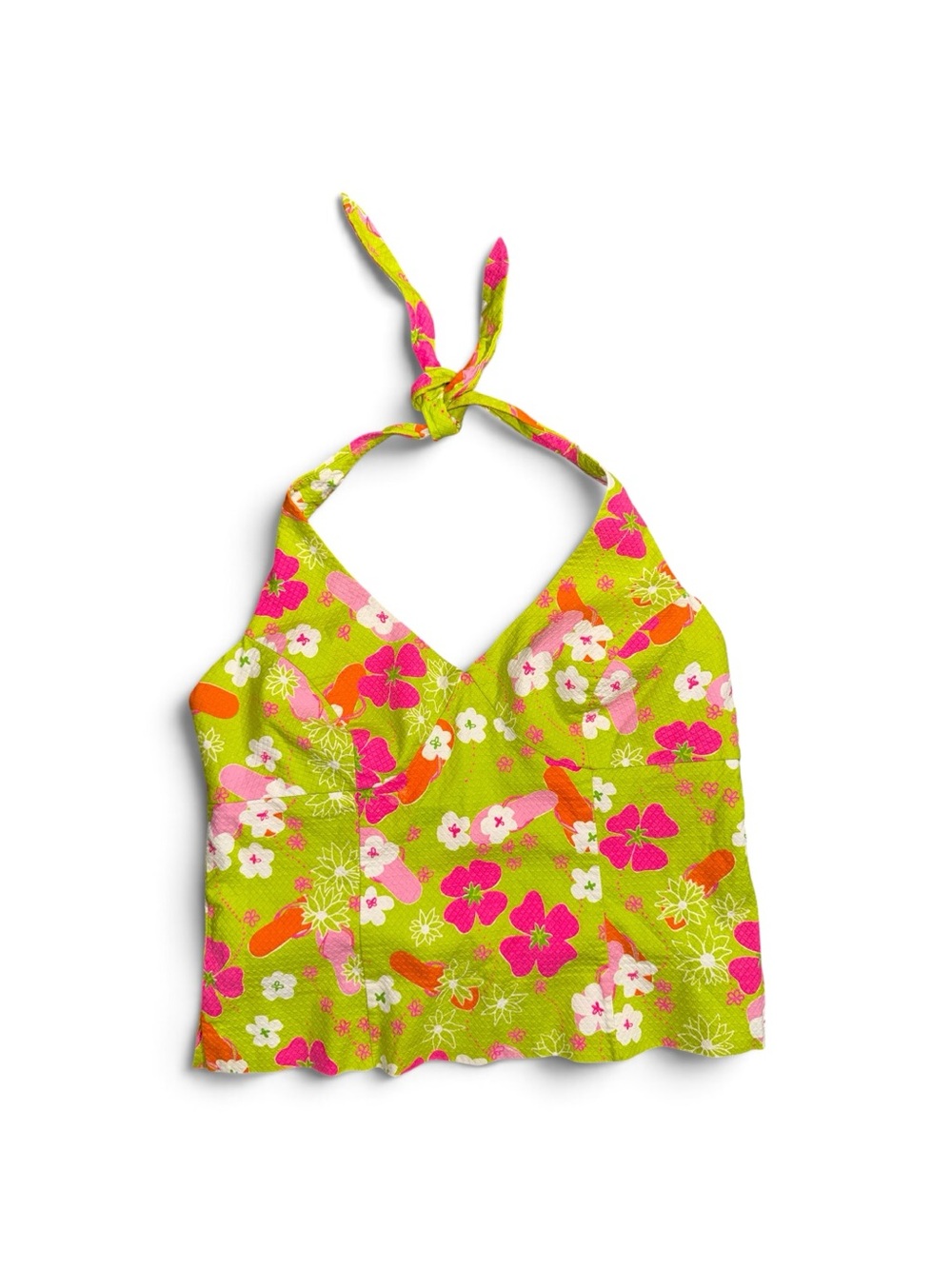 Lilly Pulitzer 10 Y2K Beach Umbrella Lime Green Floral Halter Top